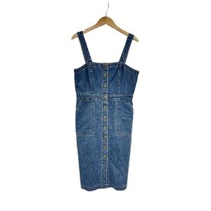 Rachel Antonoff Womens Barbie Apron Denim Dress Button Front Knee Length Size 8
